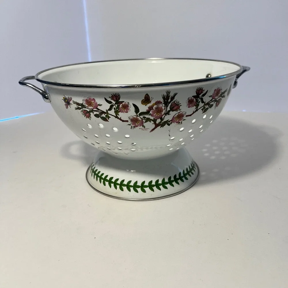 Portmeirion Botanic Garden Enamel Colander Rosa Canina Dog Rose Floral Strainer